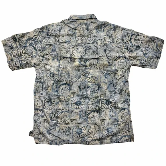 Johari West Batik Hawaiian Shirt Men's Large Blue 100% Cotton Short Sleeve Beach - Picture 5 of 8